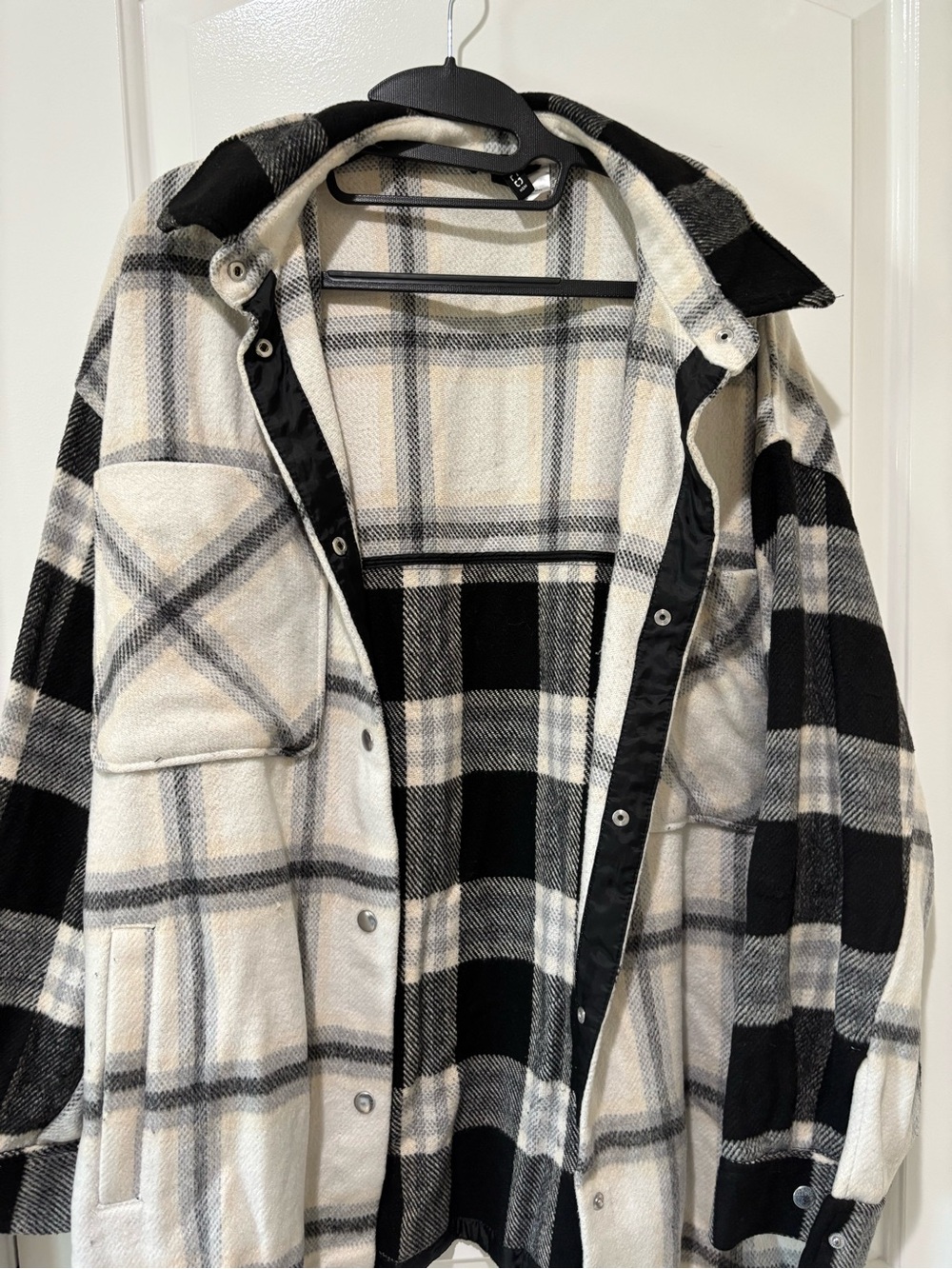 Black and Cream Plaid Shacket - Picture 2 of 7